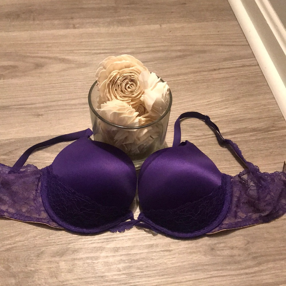 Very sexy satin with lace trim purple push up bra